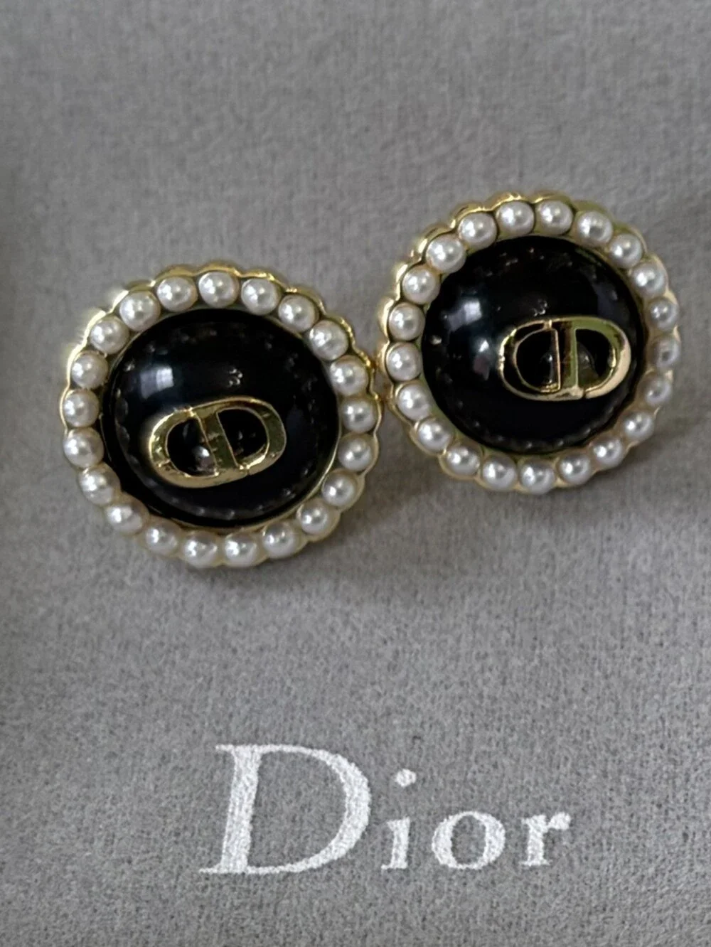 Dior Black Pearl-Trim CD Earrings